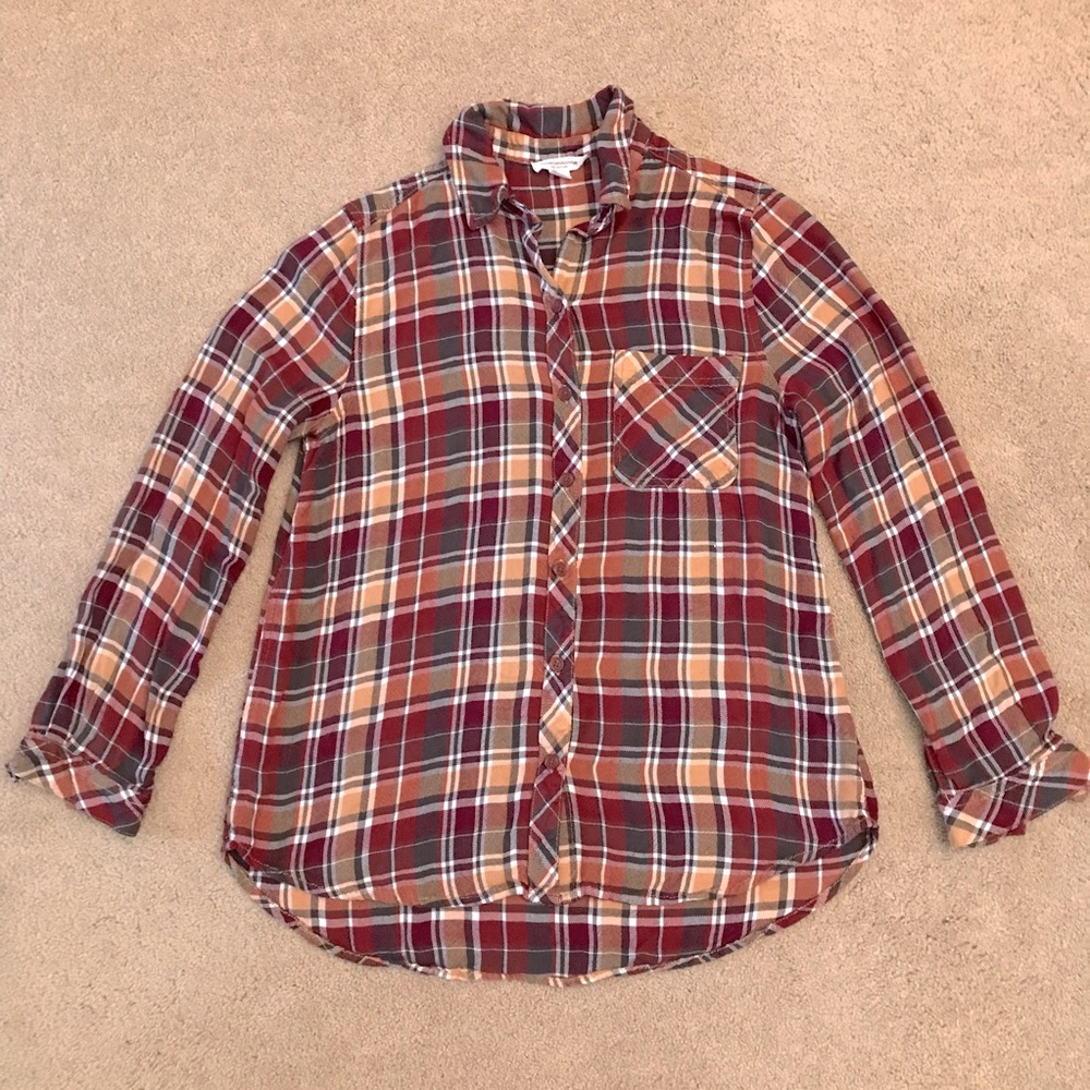 BeachLunchLounge Plaid Long Sleeve Shirt Womens Small Button Up Earthy Fall Tone